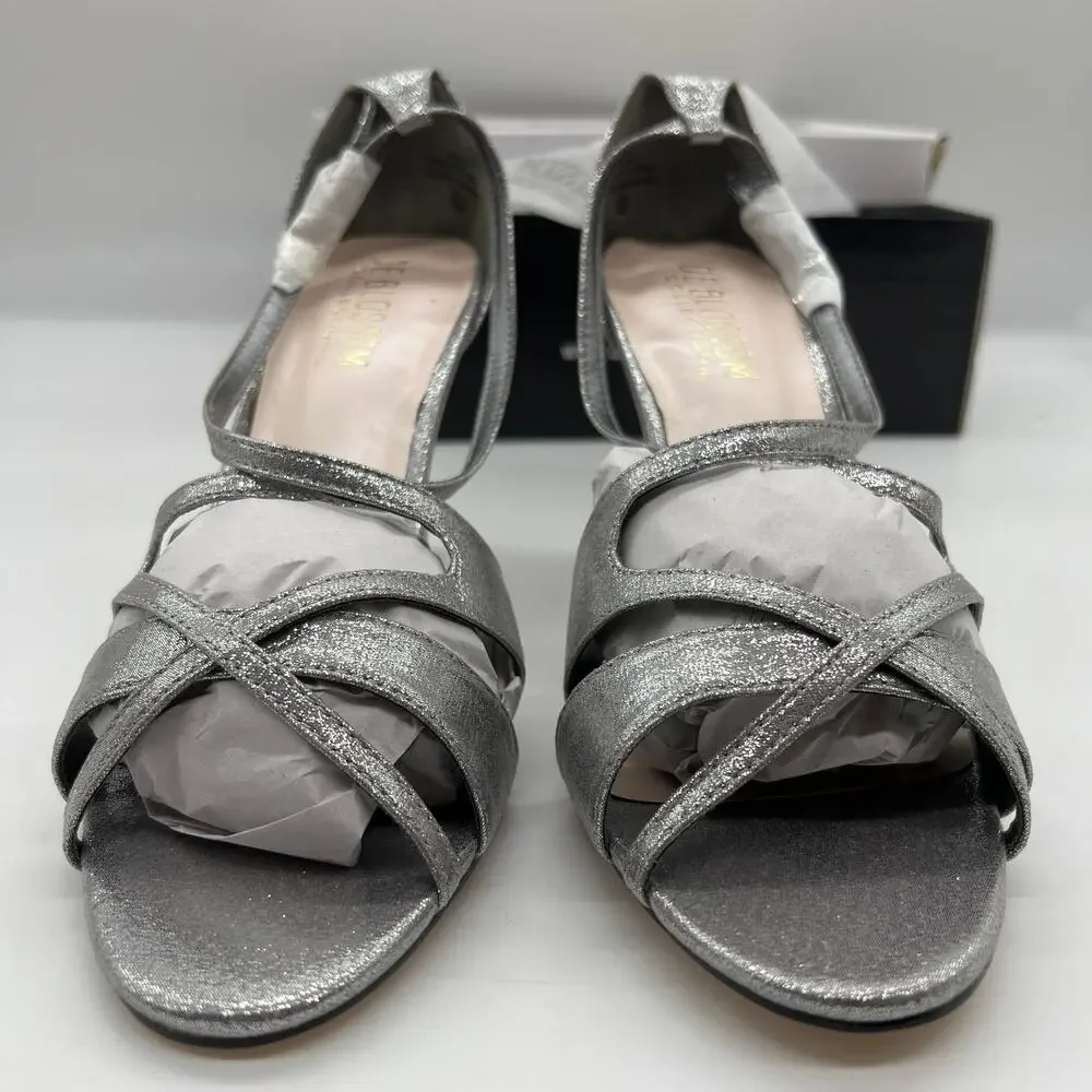 De Blossom Collection Ankle Strap Heeles Women's Size 8.5 Shoes Silver Shimmer